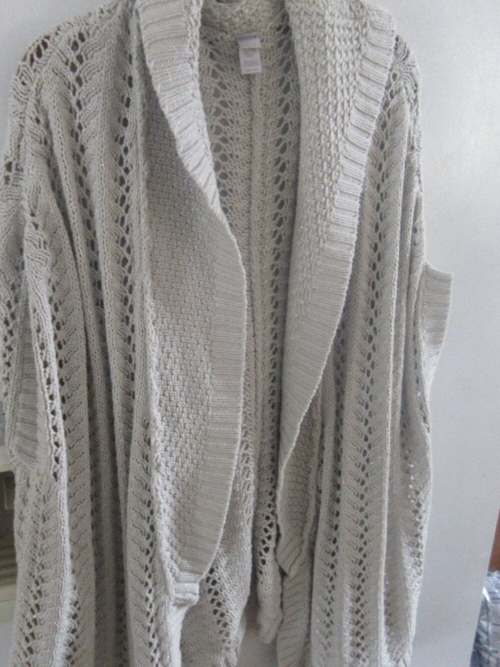 Chico's Open knit oversized vest  knit duster cardigan topper s/m shimmer